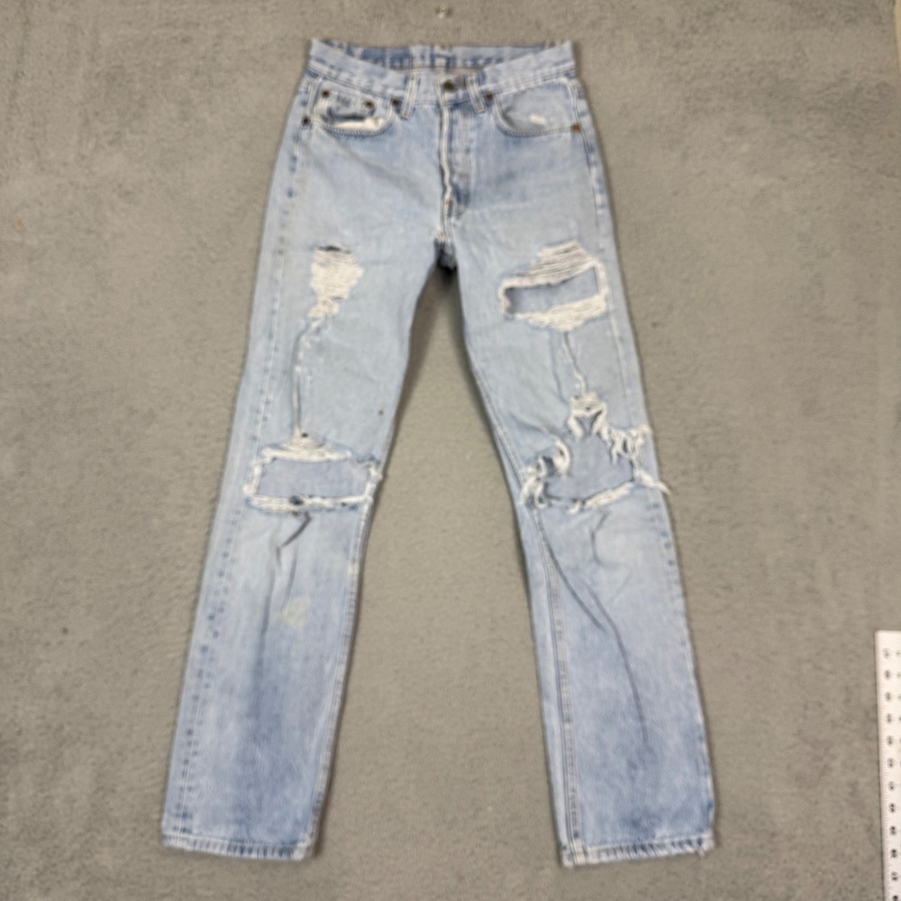 Vintage 1987 Levis 501 Distressed Light Wash Jeans Button Fly Blue 29x32 (26x29)
